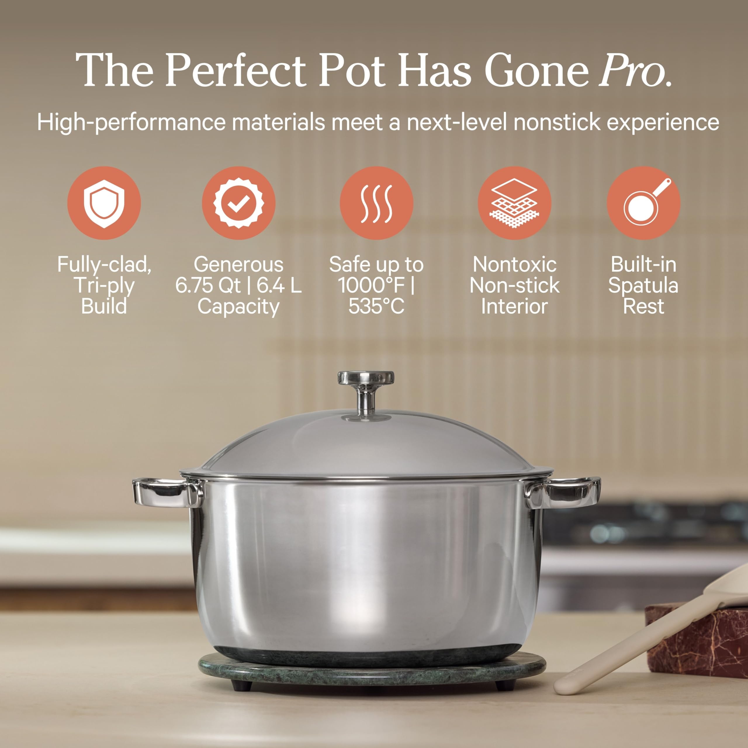 Our Place Titanium Perfect Pot Pro - 6.75 Qt No-Coating Nonstick Stock Pot | Tri-Ply Titanium & Stainless Steel | Oven-Safe Up T