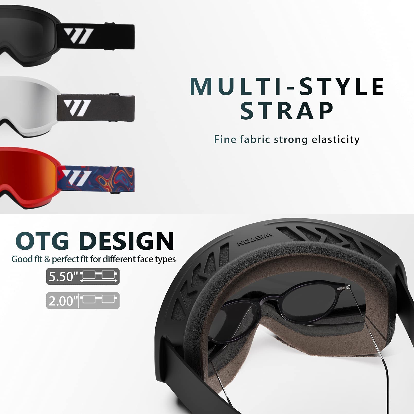 Wiston Ski Goggles - Otg Snow/Snowboard Goggles For Men, Women & Youth - 100% Uv Protection (Black Frame/Clear Lens)