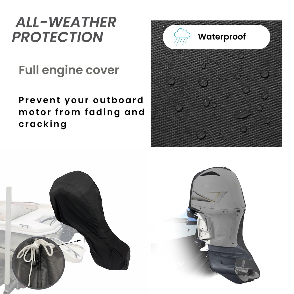 Savvycraft Heavy Duty Outboard Motor Cover, Waterproof 600D Polyester Full Size Boat Engine Cover For Motor Up To 100-150 Hp Bla