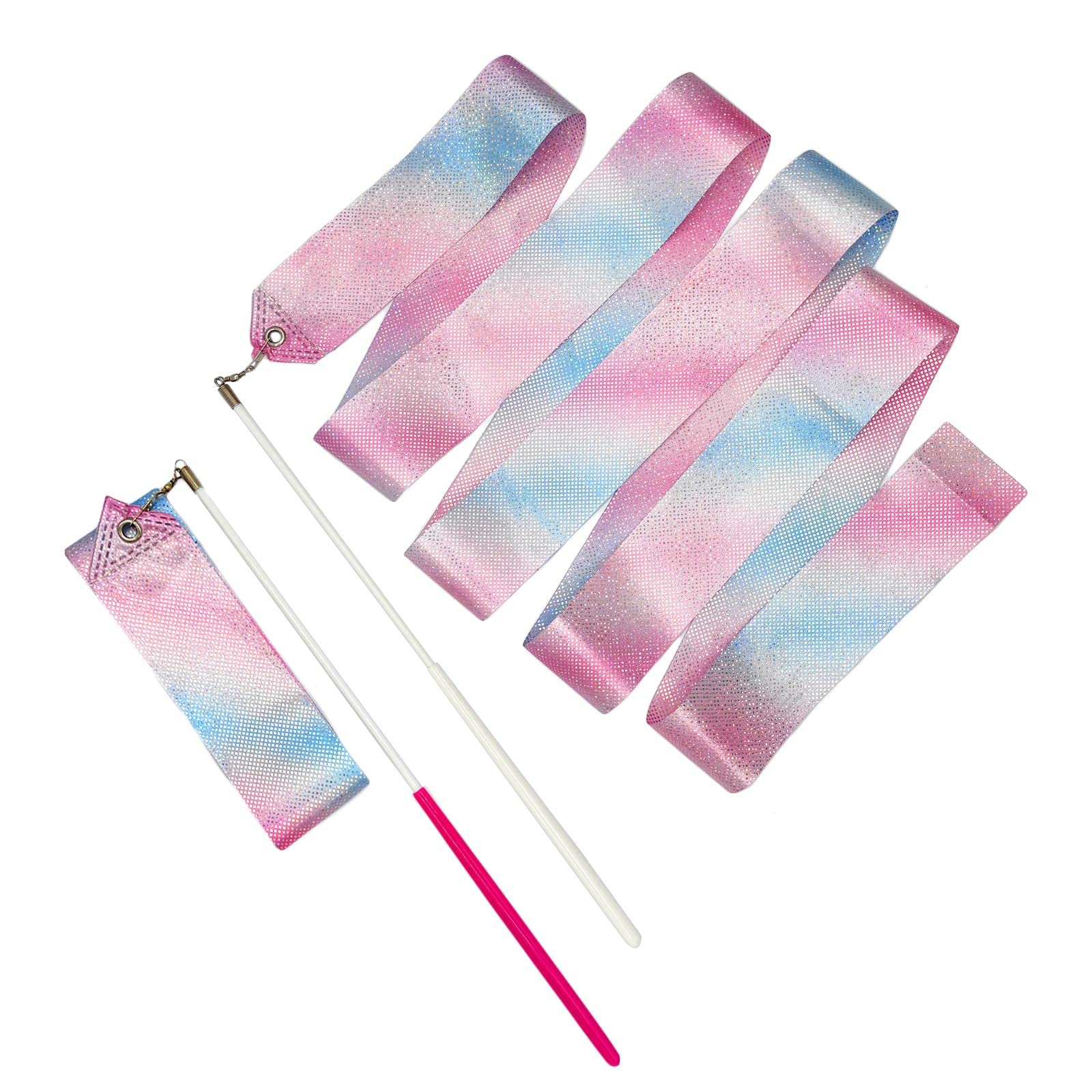 Medsuo 2Pcs 78.7Inch Gymnastic Ribbon Sparkling Dance Ribbon Twirling Baton Long Ribbon Streamers Rhythmic Gymnastics For Kids A