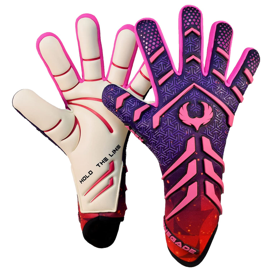 Renegade Gk Apex Flare 2.0 Professional Strapless Goalie Gloves | 4Mm Ext Contact Grip | Blue & Pink Soccer Goal Keeper Gloves (