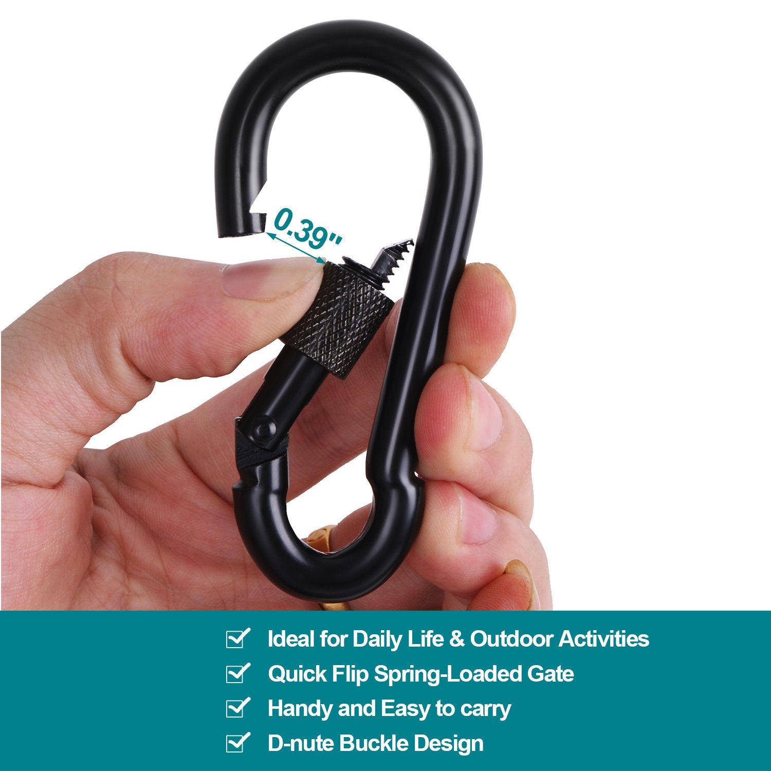 Bewishome 4 Pack Carabiner Solid Metal D Clips Black Carabiner With Heavy Duty 500Lbs Screw Gate Multifunctional Hammock Locking