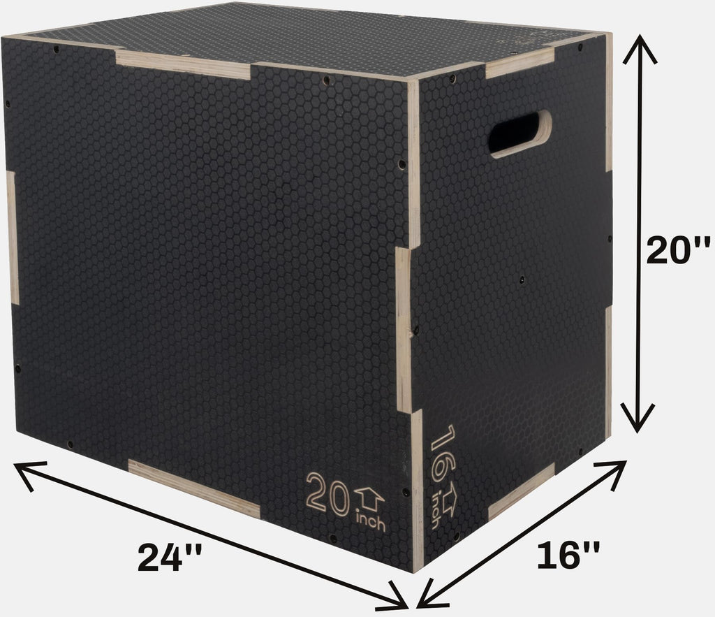 Fitvids 3 In 1 Non-Slip Wooden Plyo Box Plyometric Box Jumping Exercise, 16X20X24 Inches, Gray