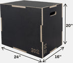 Fitvids 3 In 1 Non-Slip Wooden Plyo Box Plyometric Box Jumping Exercise, 16X20X24 Inches, Gray