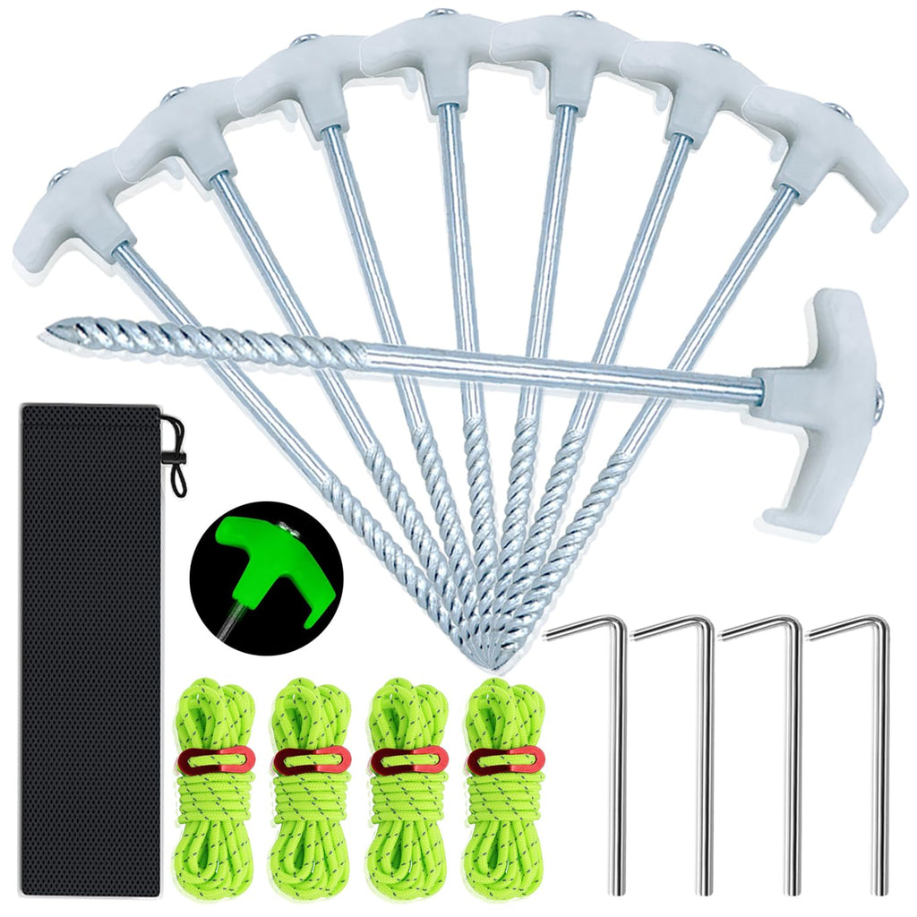 Tent Pile, 9.8 ''Heavy-Duty Luminous Canopy Camping Pop-Up Tent Pile, Rope Adjuster Storage Bag, Heavy-Duty Metal Pile For Garde