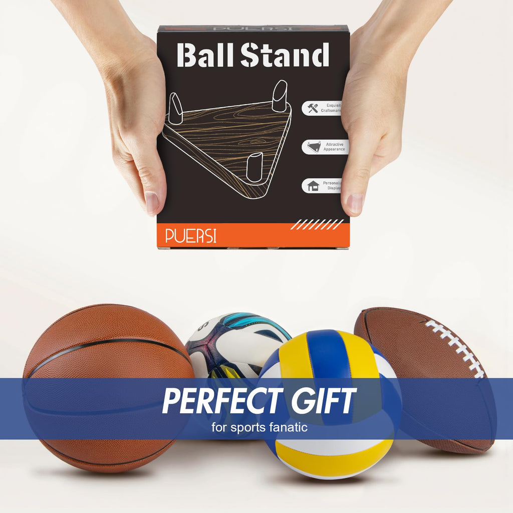 PUERSI Ball Stand Display Stand for Basketball Football Soccer Volleyball, Walnut Ball Holder Case Rack