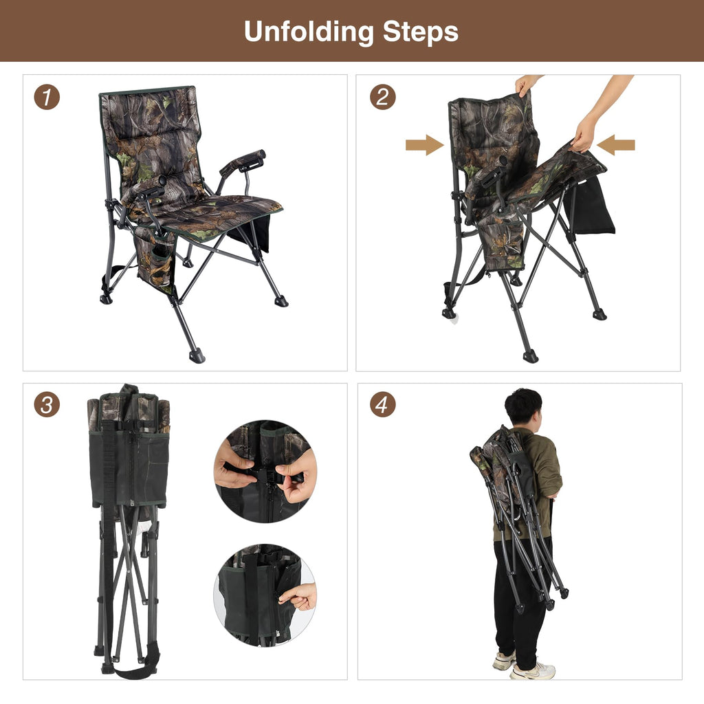 Redcamp Oversized Folding Camping Chair For Adults, Support 330Lbs Heavy Duty Fully Padded Hunting Chair With Cup Holder Side Po