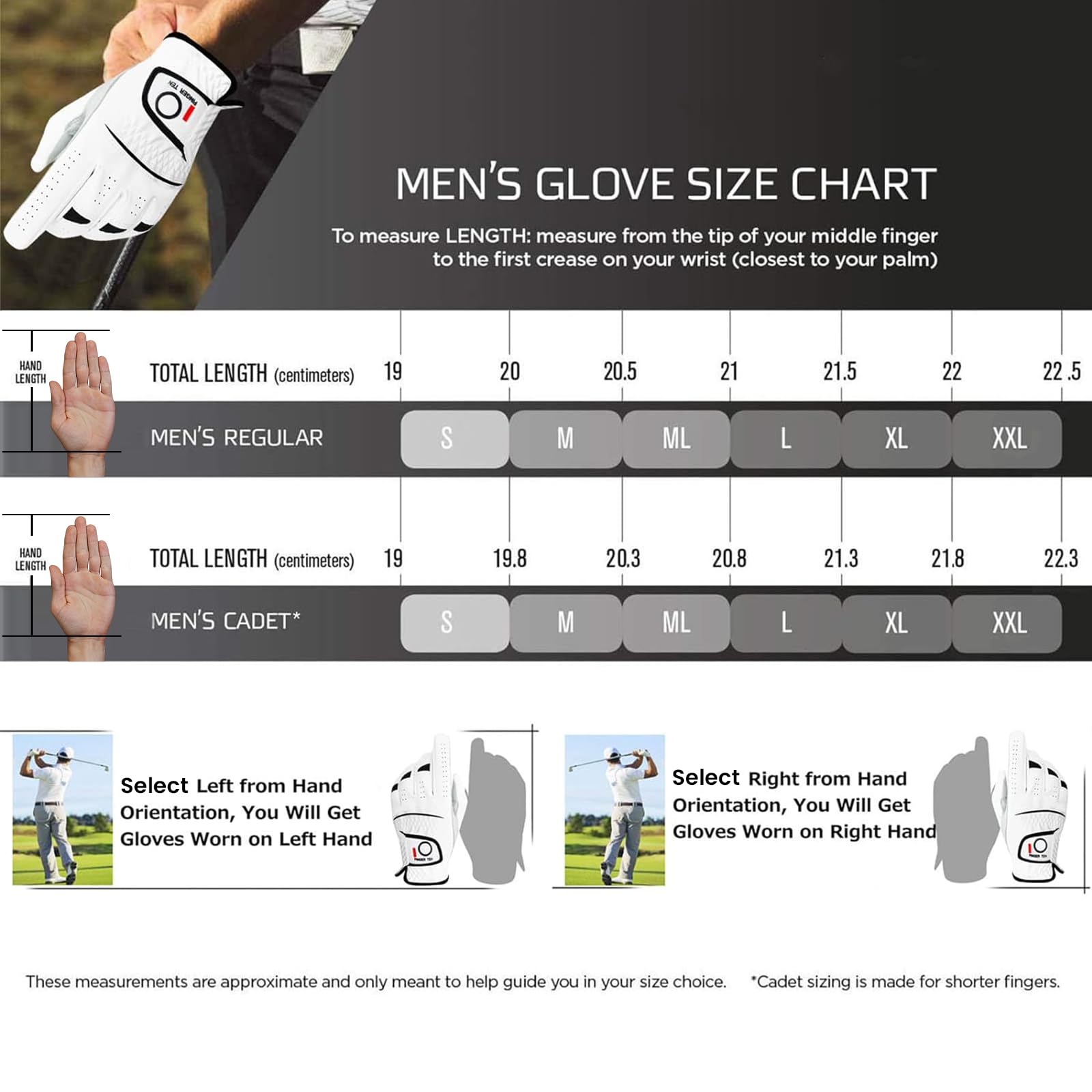 Finger Ten Golf Gloves Men Right Left Handed Golfer Men? Golf Glove Left Right Hand Value 3 Pack, All Weather Leather Grip Small
