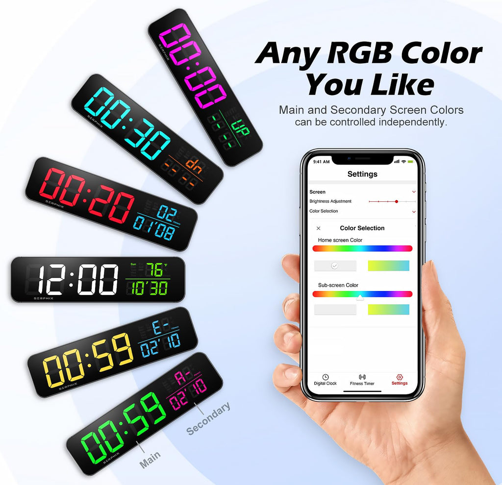15.2 Gym Timer, App & Remote Control, Customizable Led Colors, Temperature, Date, Workout Interval Timer Stopwatch Countdown Lar