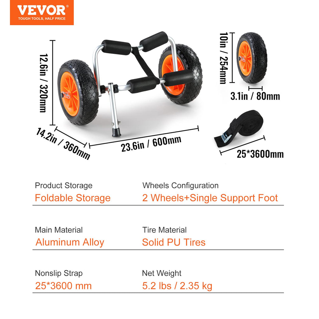 Vevor Kayak Cart, 250Lbs Load Capacity, Foldable Kayak Dolly Aluminum Kayak Wheels With 10 Solid Tires For Kayaks Carrier Canoes