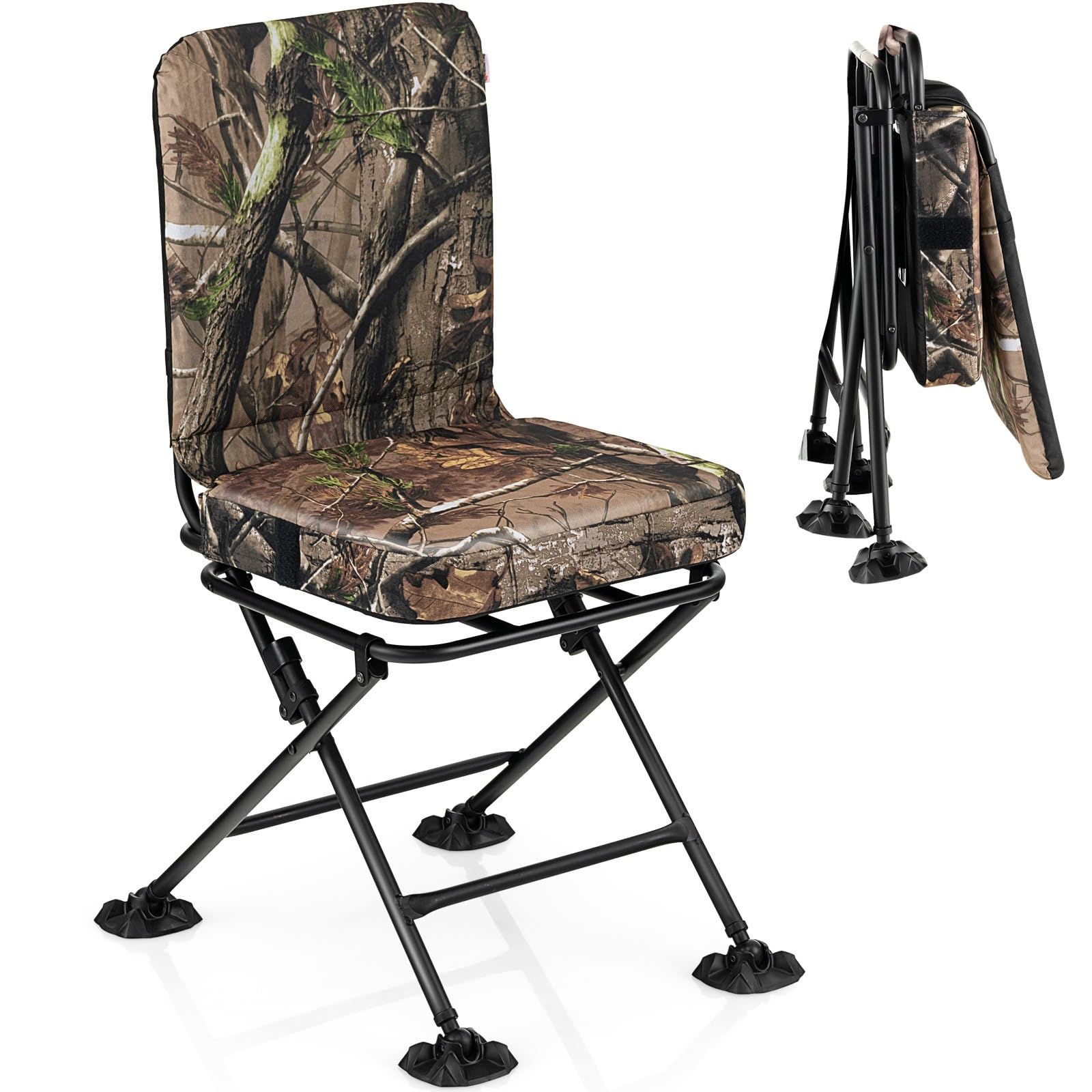 BANGTANE Folding Hunting Chair, 360 Swivel Hunting Blind Chair with Padded Cushion, Camouflage Hunting Chairs for Blinds, Ground