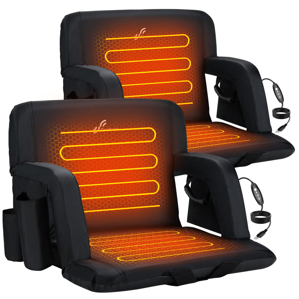 Sportneer Heated Stadium Seats with Back Support: 6 Adjustable Angles Extra Wide Bleacher Seat with Dual Heating Zones - 2.5 Pad