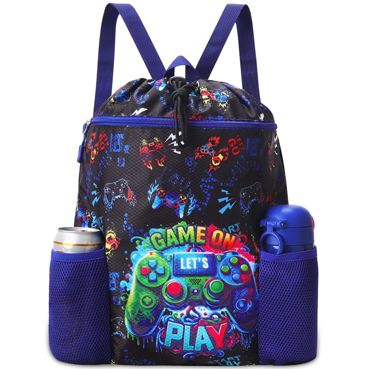 RHCPFOVR Game Drawstring Backpack for Kids - Drawstring Bags for Boys Swim Bag for Beach Swimming Pool Lightweight Draw String B