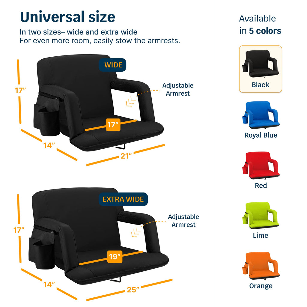 Alpcour Folding Stadium Seat - 25-Inch Extra Wide Padded Adults Camping Reclining Waterproof Bleacher Chair - Best Ultra Extra T