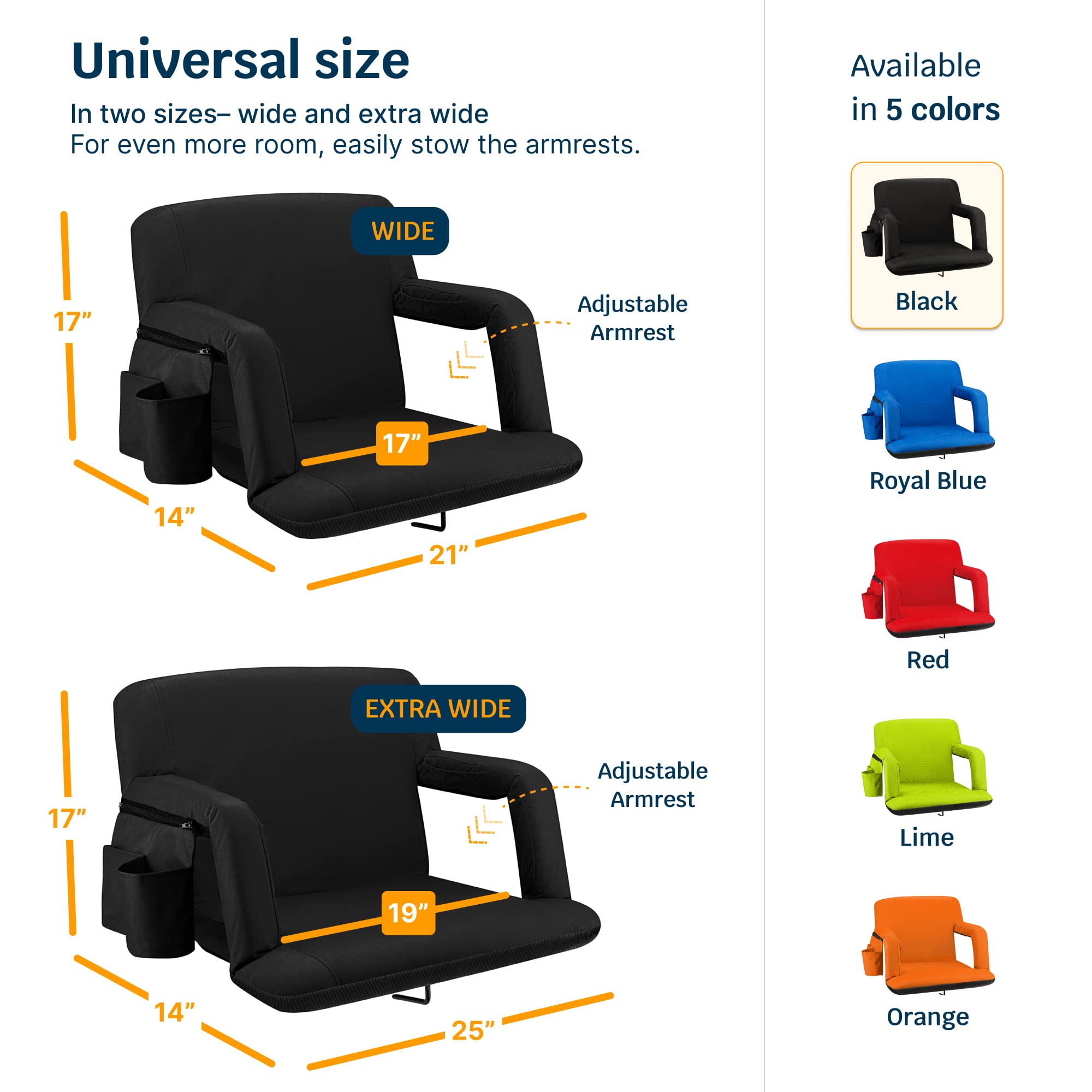 Alpcour Folding Stadium Seat - 25-Inch Extra Wide Padded Adults Camping Reclining Waterproof Bleacher Chair - Best Ultra Extra T