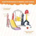 Neekoy 6-In-1 Toddler Slide And Swing Set For Kids, Toddler Swing With Basketball Hoop, Suitable For Outdoor Indoor Playground F