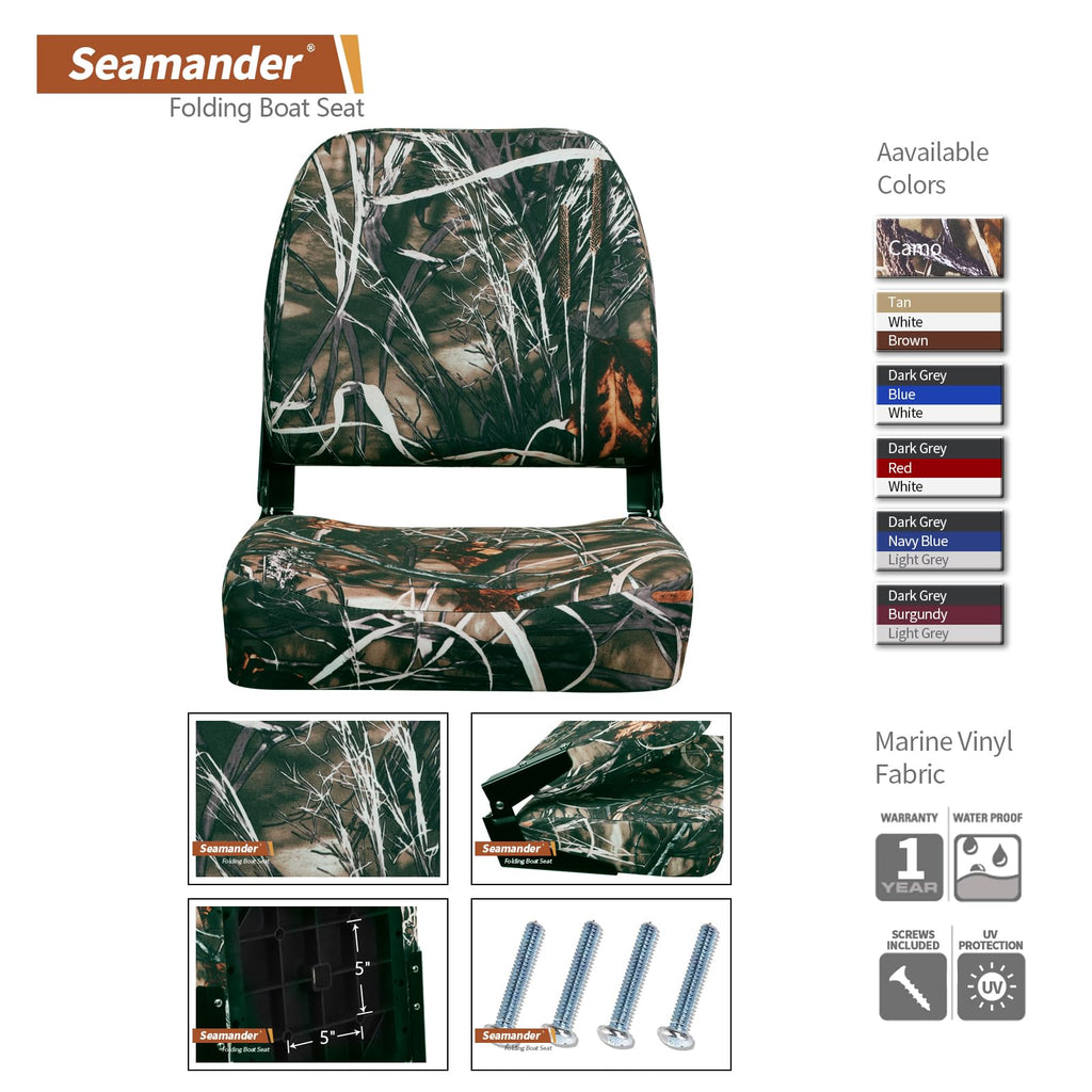 Seamander Low Back Boat Seats, Folding Boat Seats With Stainless Steel Screws,Aluminum Hinges&Padded,Fishing Boat Seat, 5 Colors