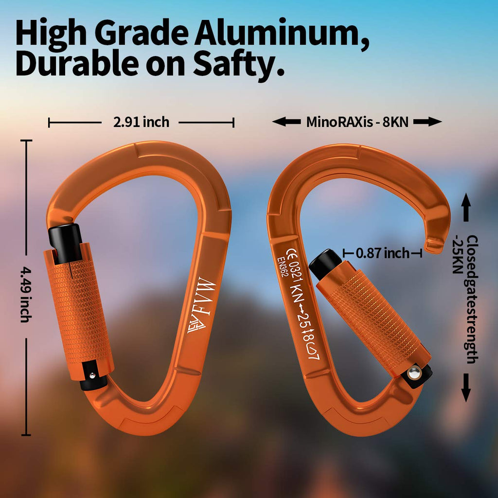 Fvw 10 Pieces Heavy Duty Climbing Carabiners, 25Kn Auto Locking Rock Climbing Carabiners Clips For Hammocks, Swing, Locking Dog