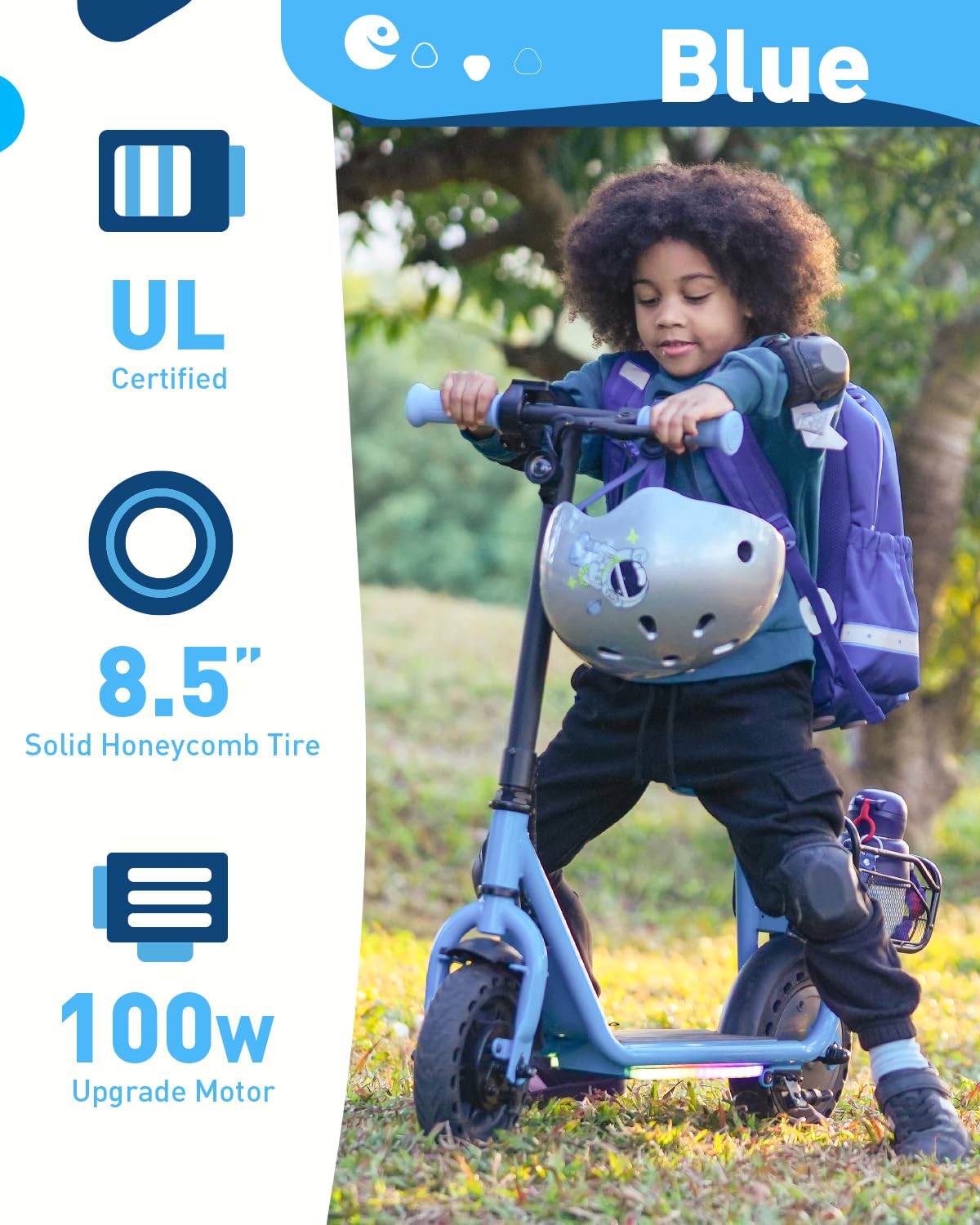 Hiboy Q2 Lite Electric Scooter with Seat for Kids Ages 4-10 - UL Certified, Up to 9.3 MPH with 100W Motor, 3-Speed Adjustable, R