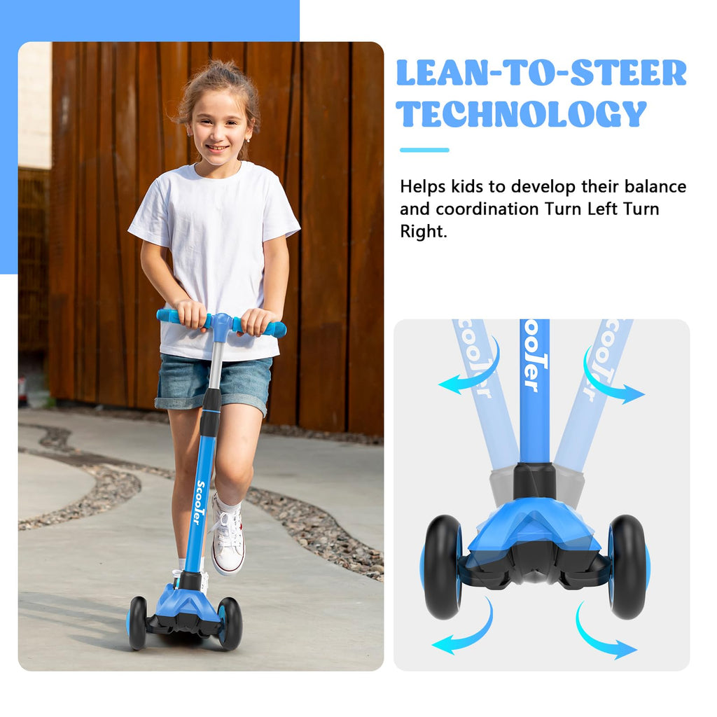 Kids Scooter,LED Lighted Wheels and 3 Adjustable Height Handlebars Scotters for Kids 3-12,3 Wheel Toddler Kick Scotter for Boys