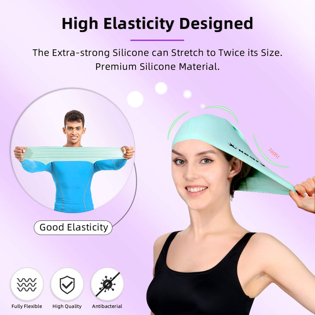 Keary 2 Pack Silicone Swim Cap For Long Hair Women Girls Waterproof Pool Swimming Cap Cover Ears To Keep Your Hair Dry, 3D Ergon