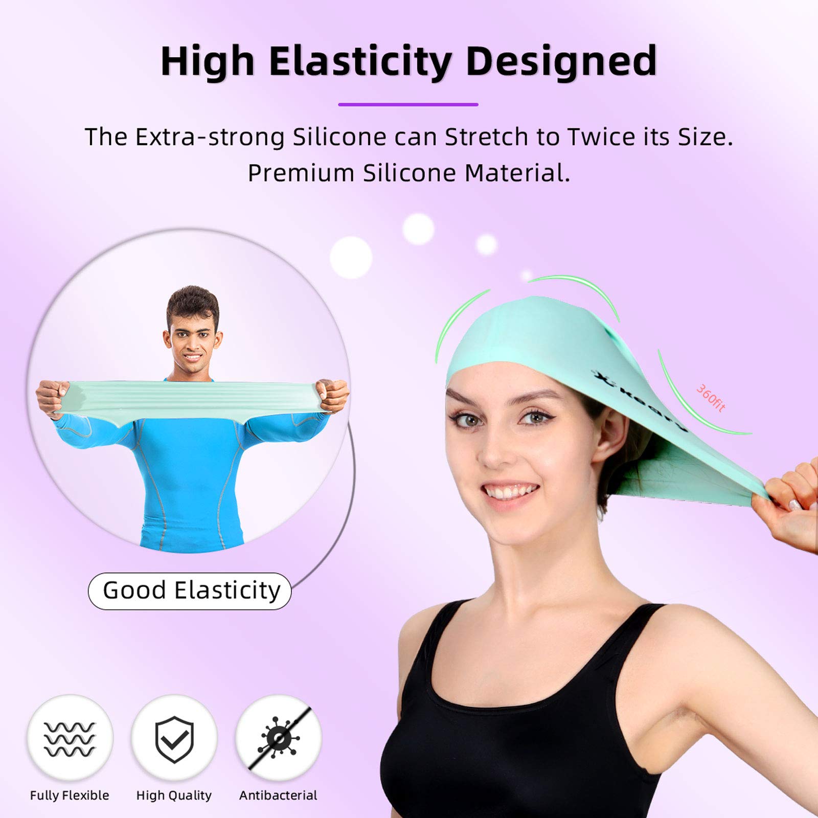 Keary 2 Pack Silicone Swim Cap For Long Hair Women Girls Waterproof Pool Swimming Cap Cover Ears To Keep Your Hair Dry, 3D Ergon