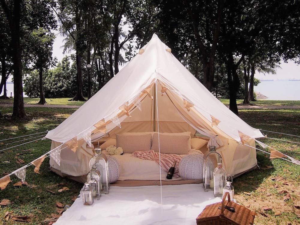 Latourreg Outdoor Luxury Waterproof 3M/4M/5M/6M Oxford Bell Tent With Zipped Detachable Groundsheet (White Oxford Cloth, 4M Bell