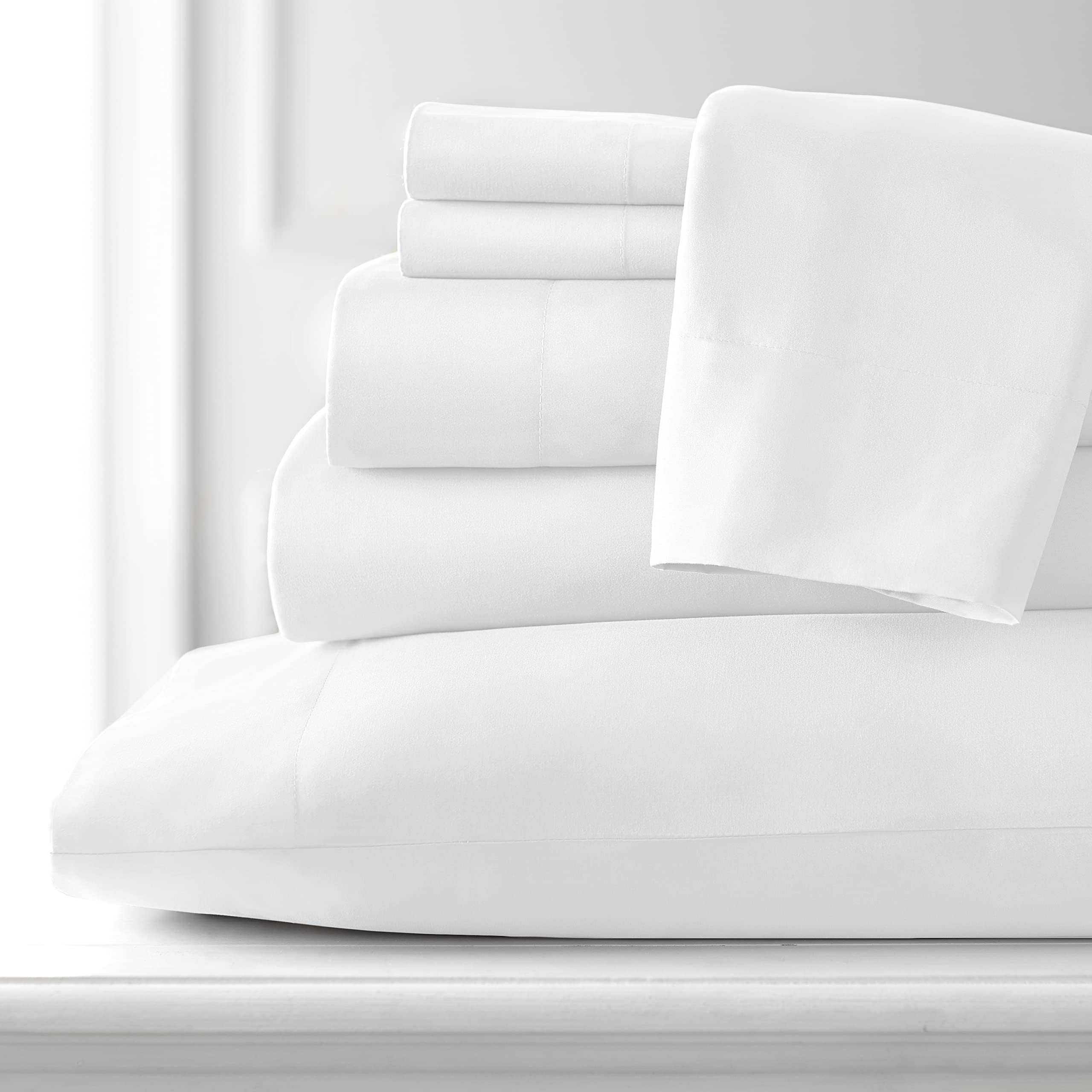 Southshore Fine Linensa - Vilano Springs 4 Piece - 21 Inch - Extra Deep Pocket Sheet Set (Twin, Bright White)
