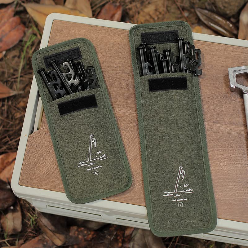 2Pcs Tent Stakes Bags(S+L) Puncture Resistant Tent Peg Storage Bags Large Capacity Waterproof Nail Pouch For Hiking Camping