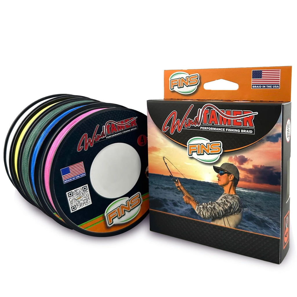 Fins Windtamer Braided Fishing Line - Versatile, Compact Braid For All Fisheries, Reduces Wind Knots And Rod Tip Wraps - High Pe