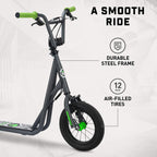 Mongoose Expo Scooter, Ages 6+, 12-Inch Air-Filled Wheels, BMX-Style Handlebars, Steel Frame, Wide Foot Deck, Axle Pegs, Freesty