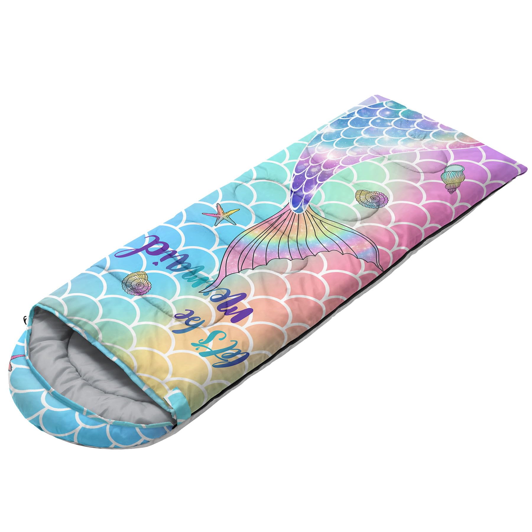 Datura Home Kids Sleeping Bag For Girls,Mermaid Rainbow Scales-Lightweight Warm Outdoor Indoor-Waterproof Cold Weather Resistant