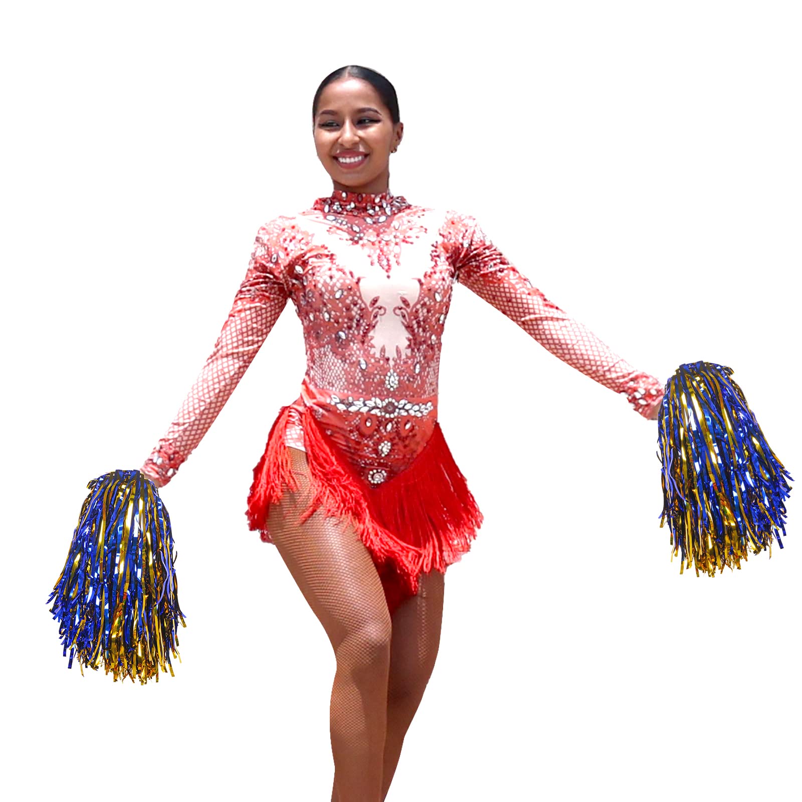 Baotongle 12 Pcs Cheerleading Squad Spirited Fun Poms Pompoms Cheer Costume Accessory For Party Dance Sports (Blue Gold)