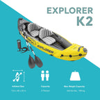 Intex 2-Person Inflatable Kayak Set W/ Pump, Aluminum Oars, Adjustable Seats, Explorer K2 - Tandem Blow-Up Raft For Adults, Grea