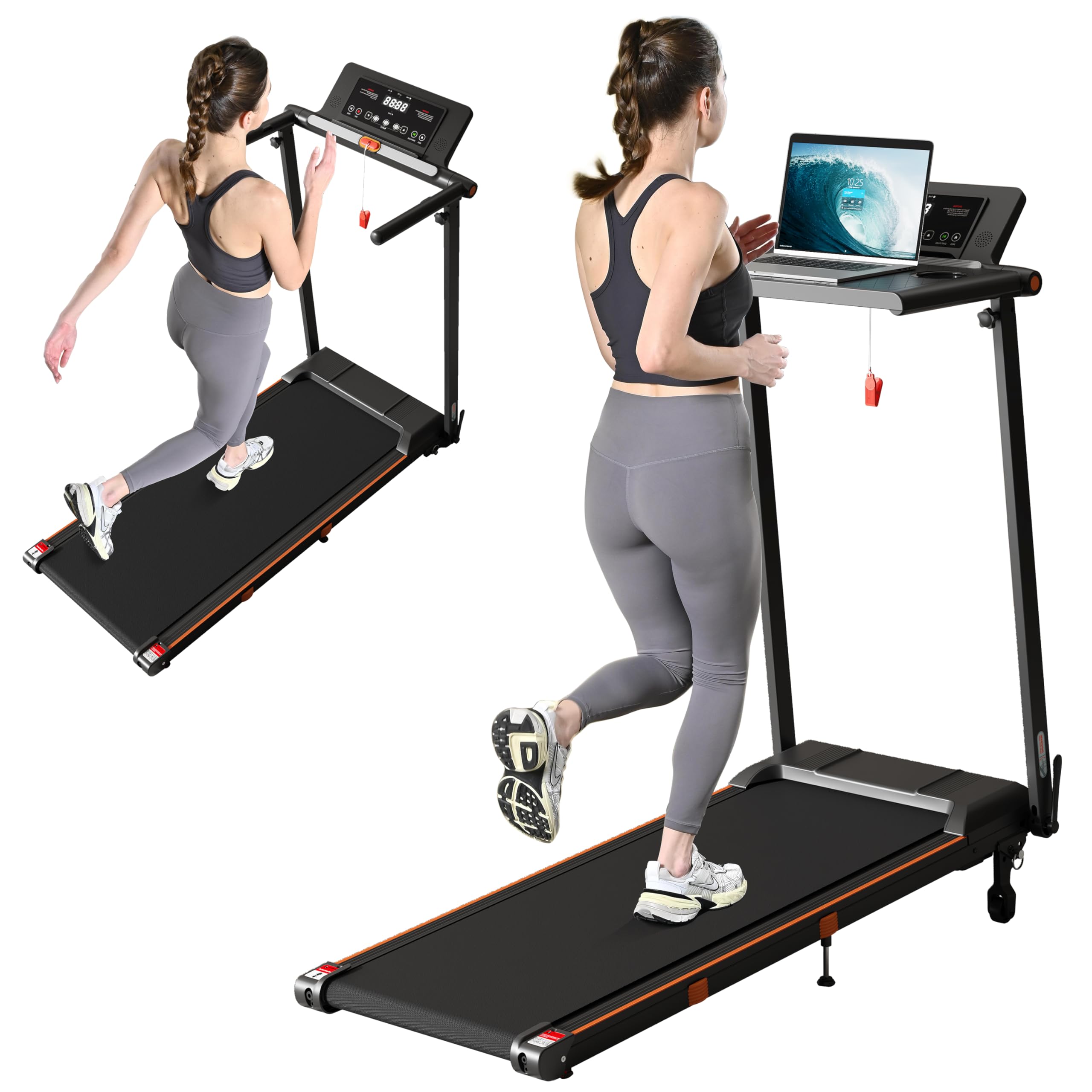 Portable Desk Treadmill for Home, 3.0HP Walking Pad with Incline & Handle, 3 in 1 Compact Removable Desk Workstation Folding Sma