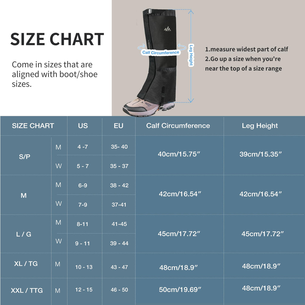 Unigear Snow Leg Gaiters For Men Women, Waterproof Boot Gaiters For Hiking Walking Climbing Hunting Skiing 1000D Fabric (Grey,La