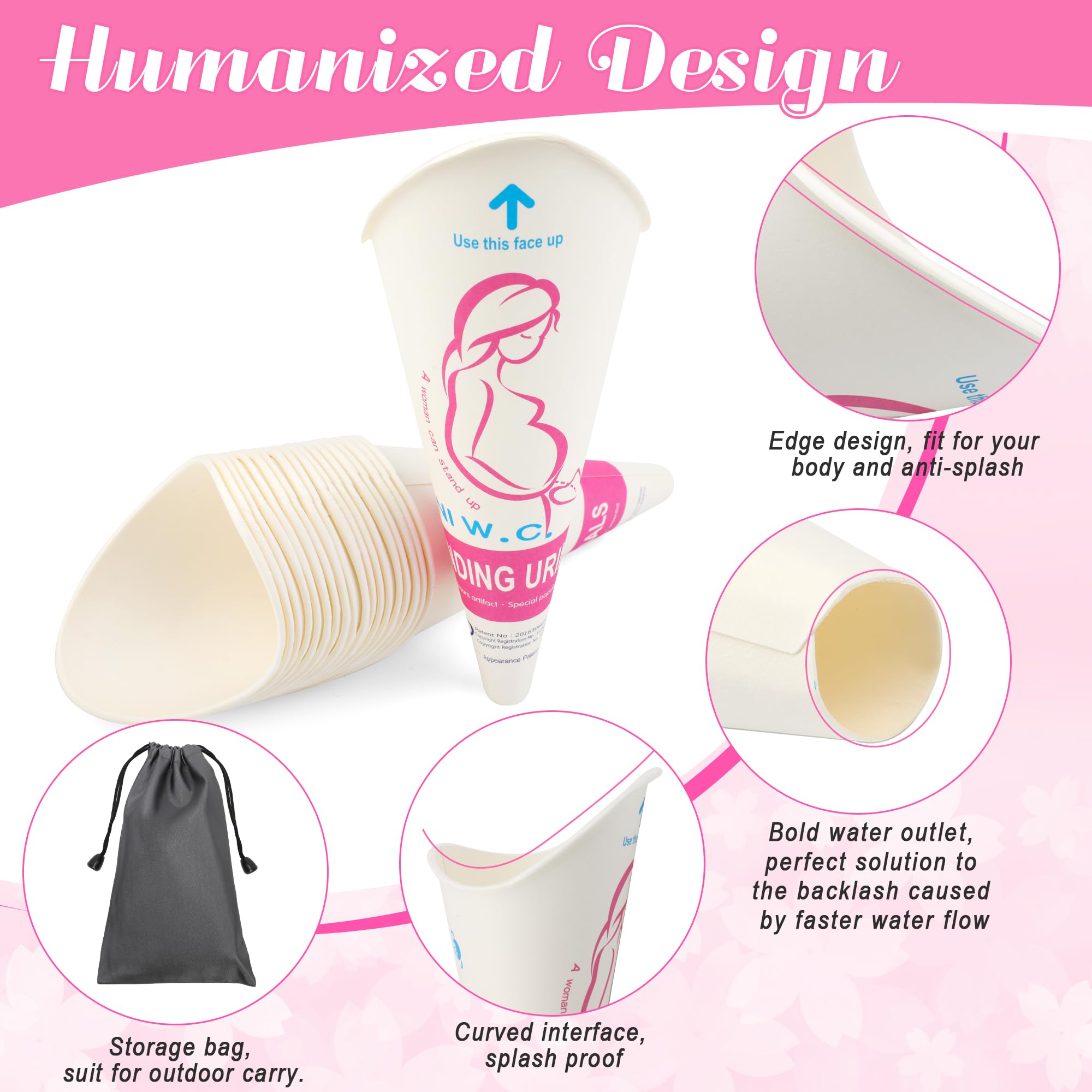 Luxiv 20 50 Pcs Disposable Female Urination Device, Portable Girl Urinal Funnel Women Outside Pee Cup Waterproof Paper Standing