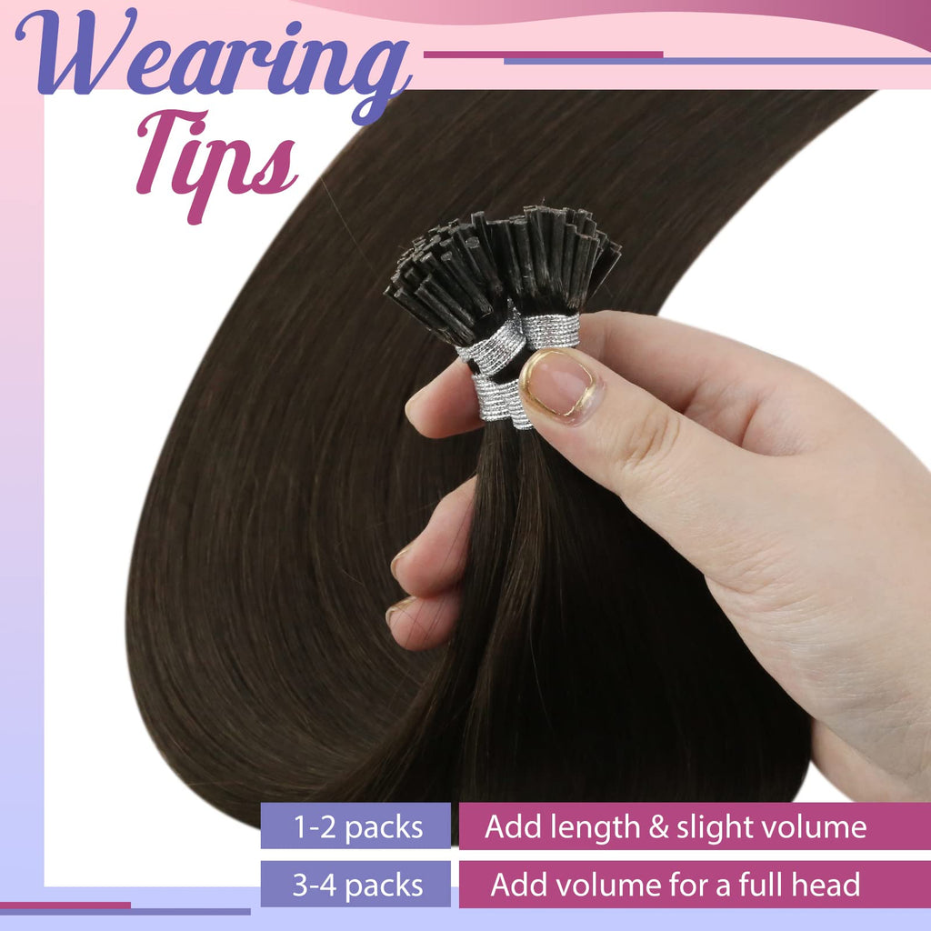 Sunny I Tip Hair Extensions Human Hair Dark Brown I Tip Real Human Hair Extensions Brown Pre Bonded I Tip Hair Extensions Real H