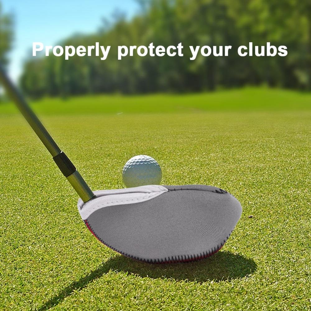 Dilwe 10 Pcs Golf Putter Protector, Wedge Neoprene Iron Head Cover With Zipper Long Neck See Through Window Golf Covers (Gray+Re