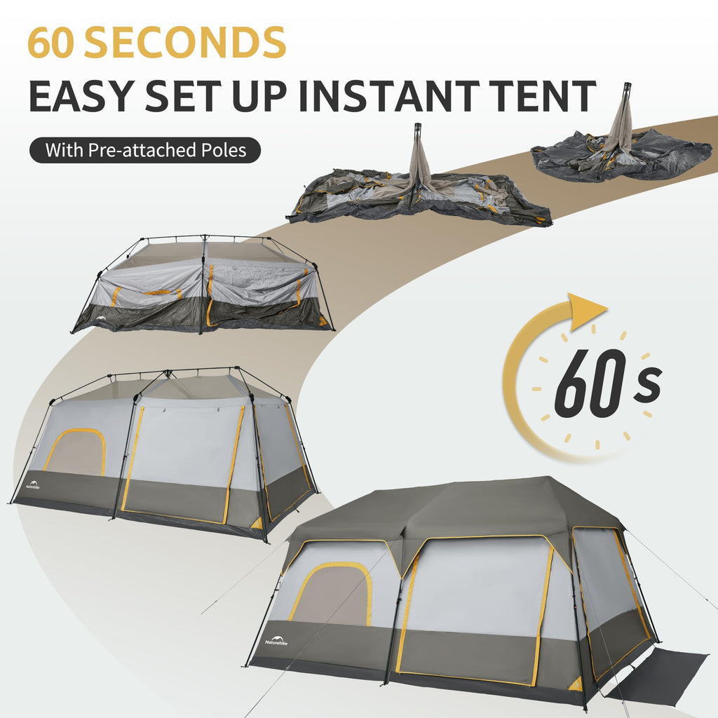 Naturehike Cape 4/6/8 Person Camping Tent, 60S Easy Setup Instant Tent Pop Up Tent, Waterproof Large Tall 6/8 Person Tents For C
