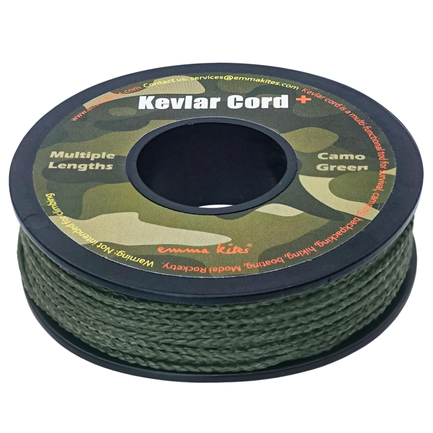 emma kites 1.5mm Braided Kevlar Cord Camo Green 300Lb 120Ft Abrasion/Flame Resistant Tactical Paracord, Trip Line, Cord Friction