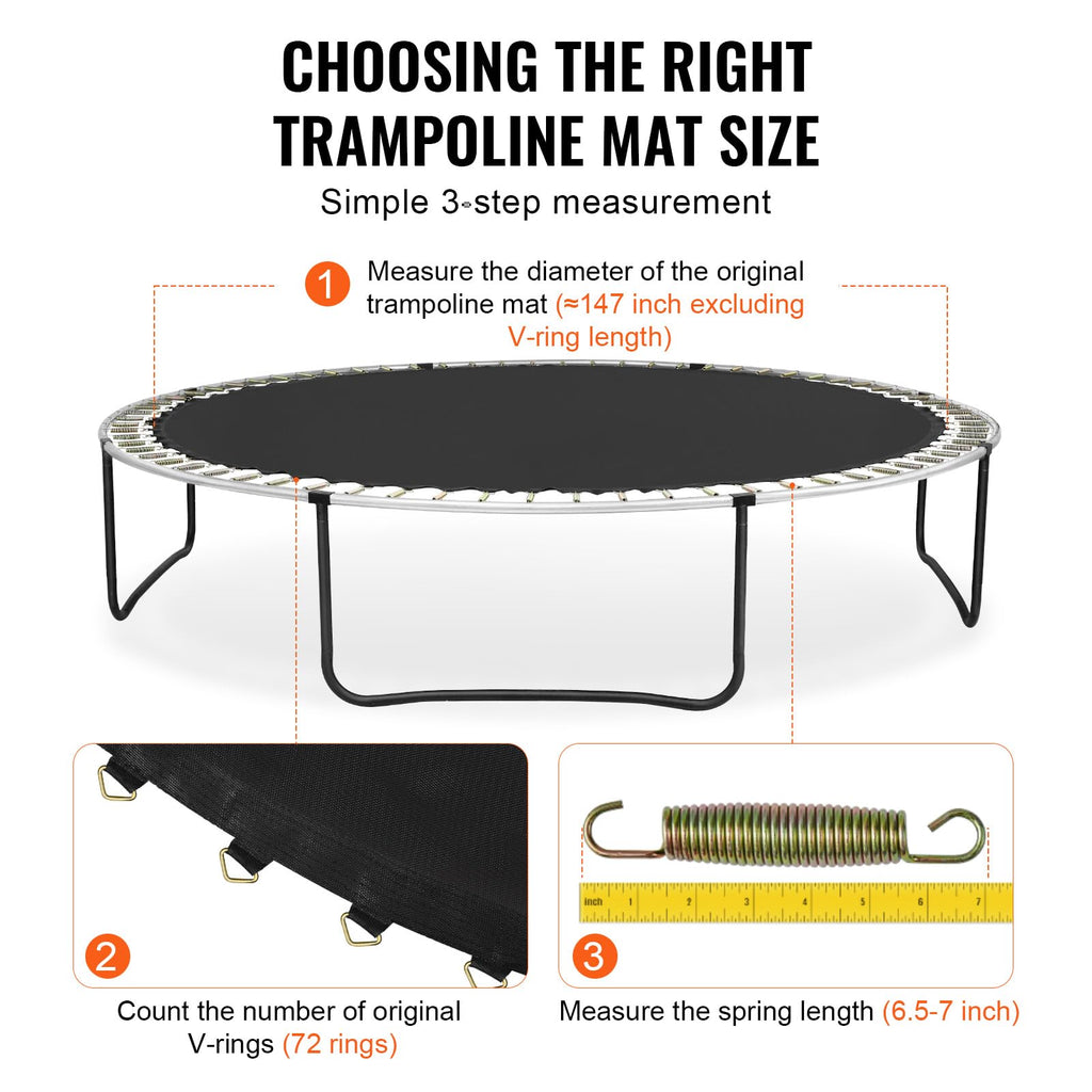 Vevor Replacement Trampoline Mat Fits 14Ft Frame 72 V-Ring 6.5''-7'' Spring Length