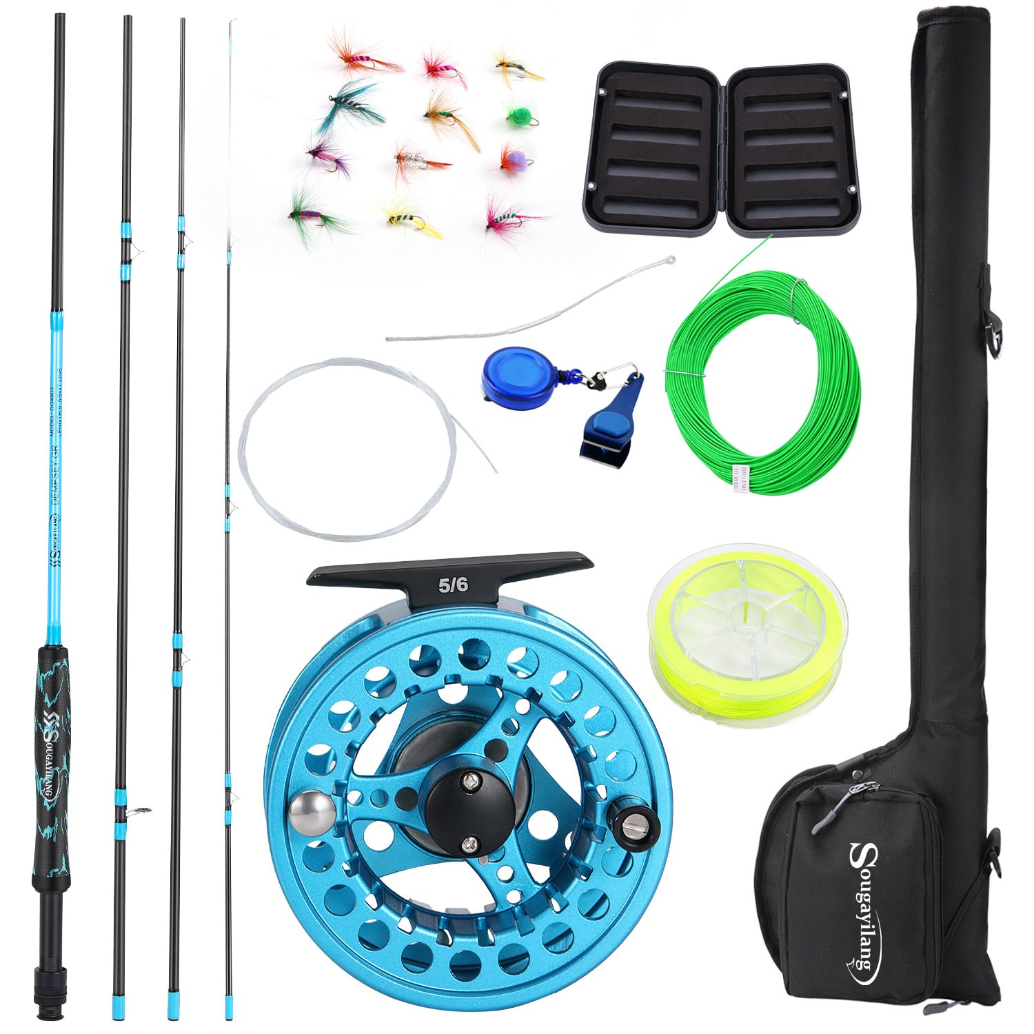 Sougayilang Standard Fly Fishing Combo Starter Kit, 5/6 Weight 9' Fly Rod with SuperPolymer Handle, Accessories, Carrying Case, 