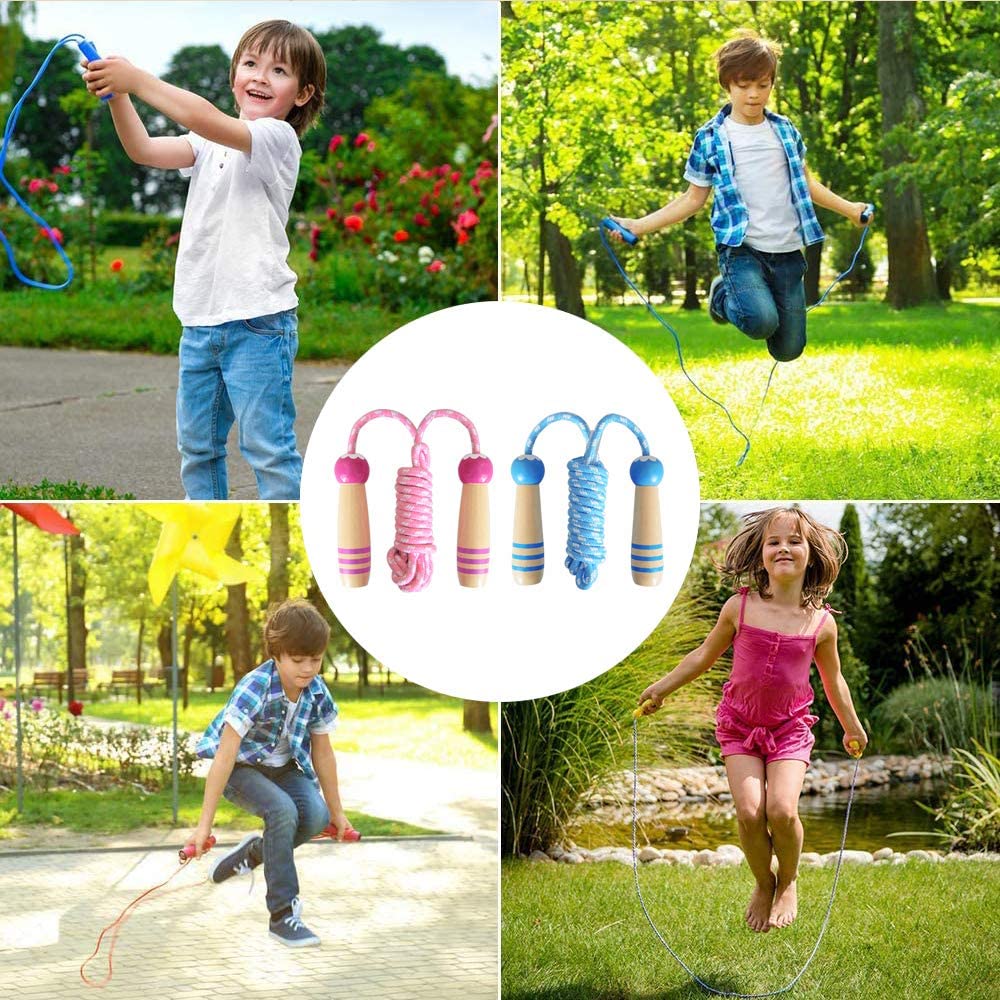 2 Pcs Jumping Rope For Kids, Lorvain Adjustable Skipping Ropes With Wooden Handle Cotton Braided For Boys Girls Jumping Ropes, F