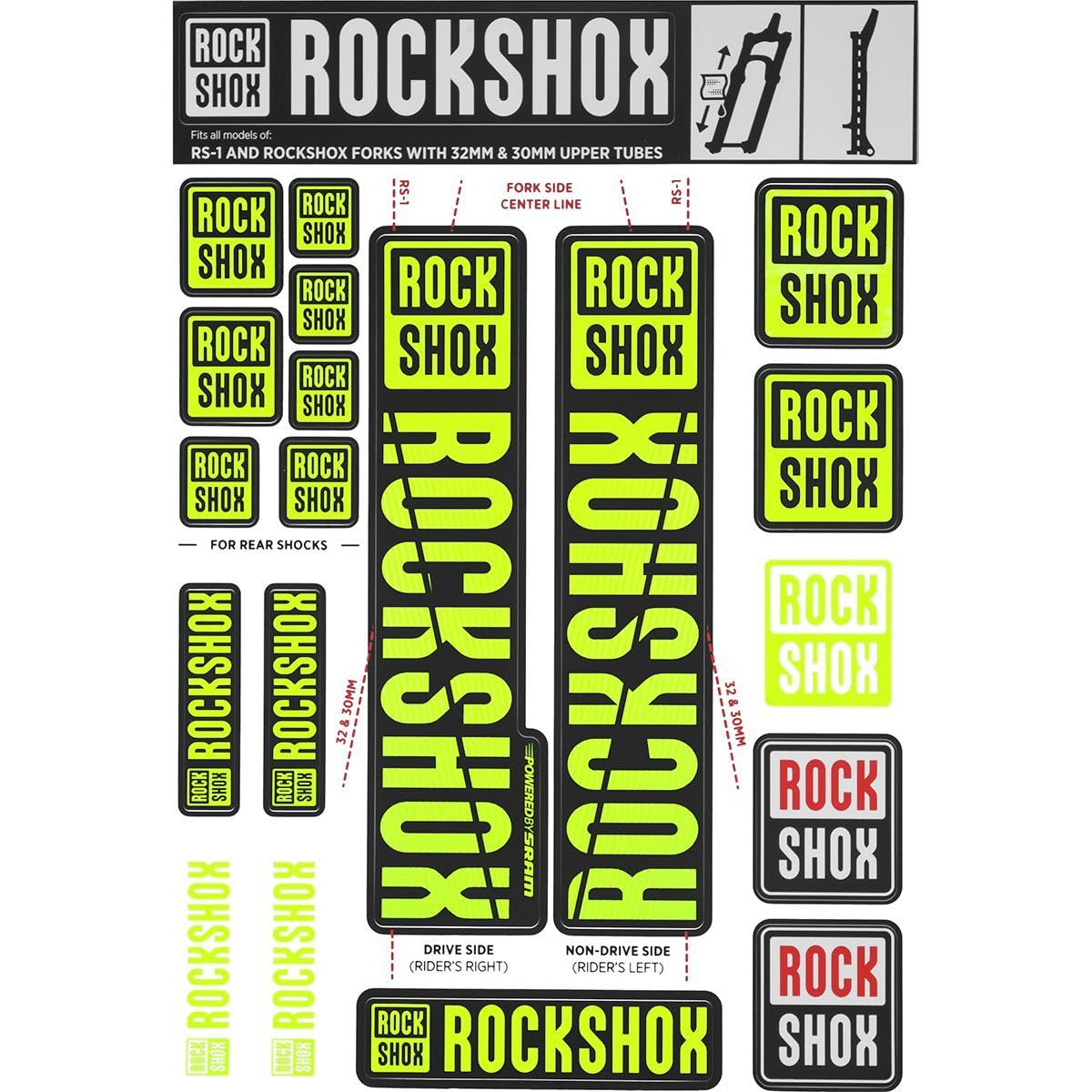 Rockshox Decal Kit, 30/32Mm, Yellow Color Matching