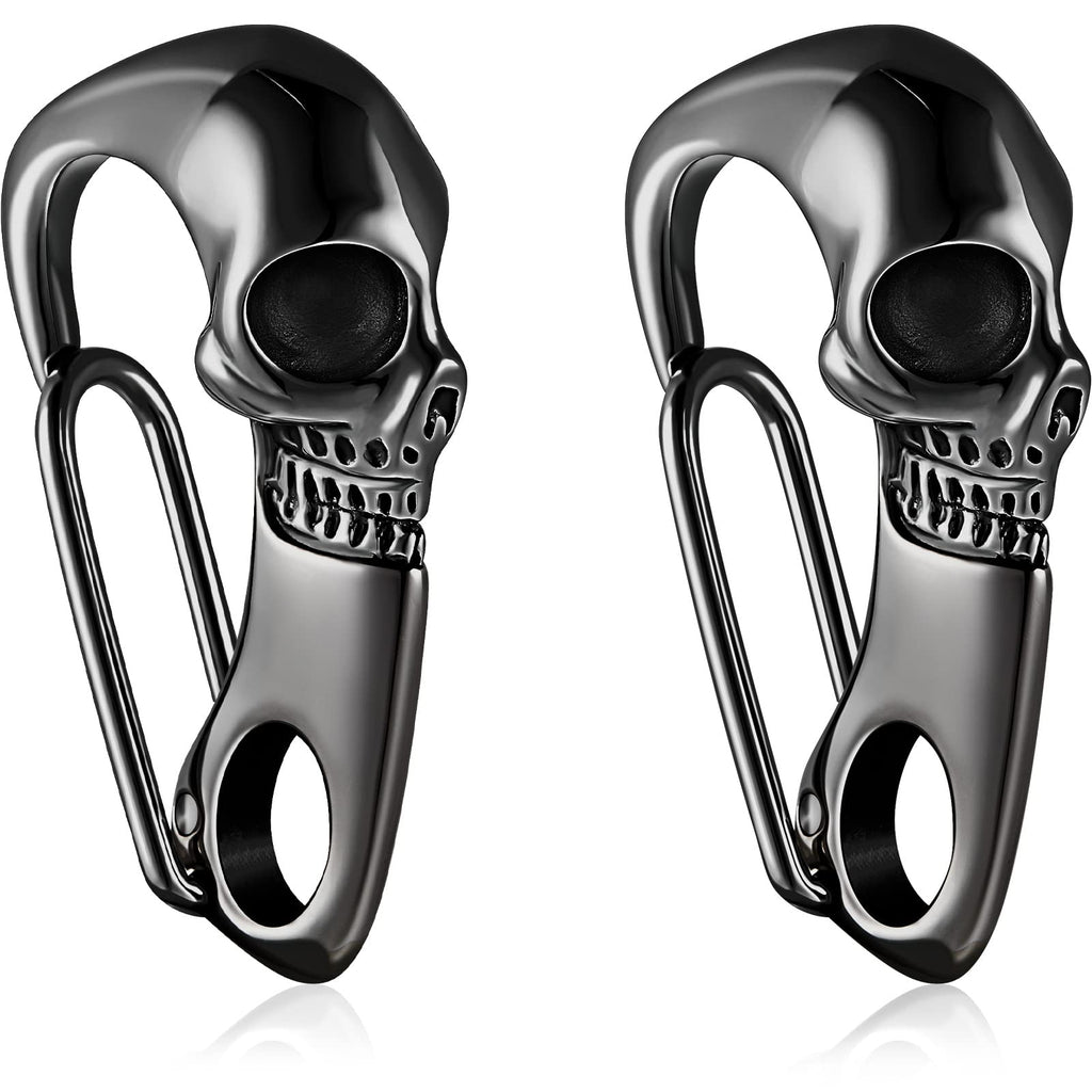 Hicarer 2 Pieces Skull Key Chain Skull Carabiner Wallet Chain For Men Heavy Metal Skull Key Ring Skull Clasp Key Buckle (Black)