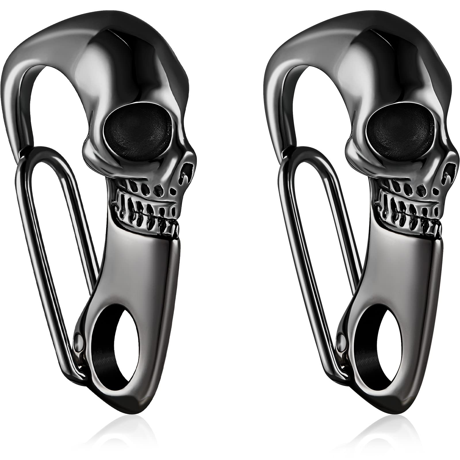Hicarer 2 Pieces Skull Key Chain Skull Carabiner Wallet Chain For Men Heavy Metal Skull Key Ring Skull Clasp Key Buckle (Black)