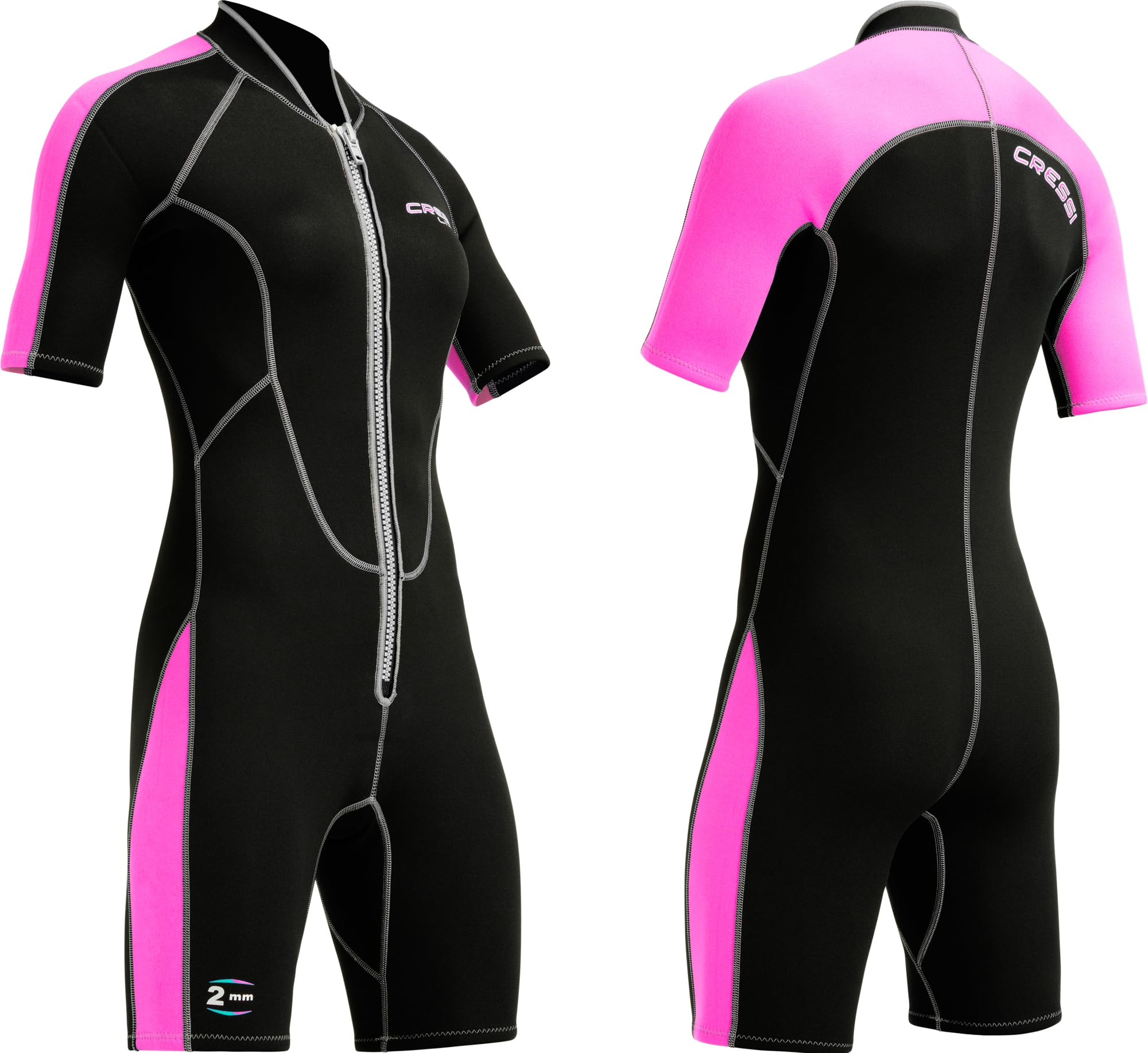 Cressi Lido 2 mm Lady Short Sleeves Short Wetsuits, Black/Pink, XS