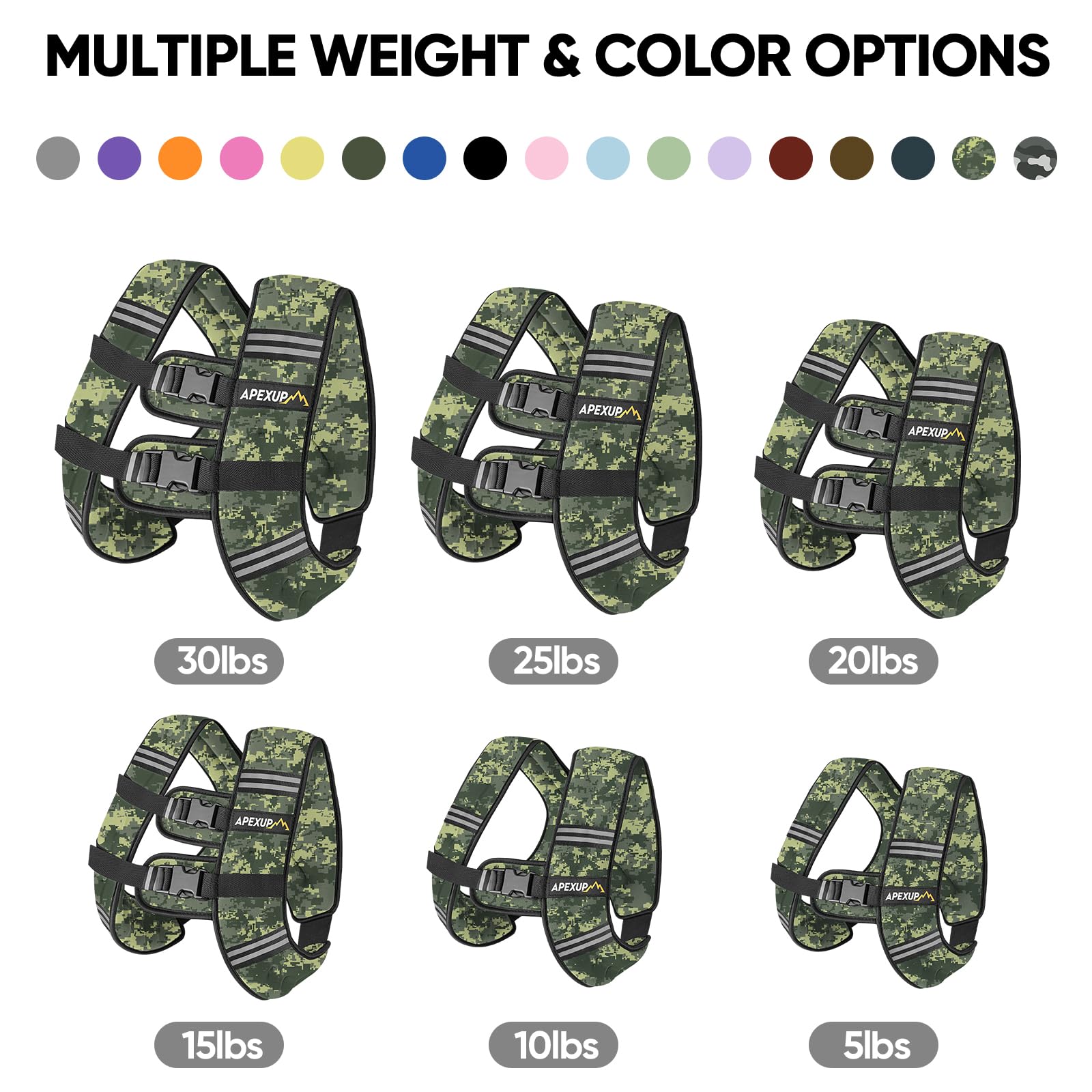 APEXUP 20lbs Weighted Vest Men Women, Weight Vest for Women Workout Equipment for Strength Training Running (Green Digi Camo)