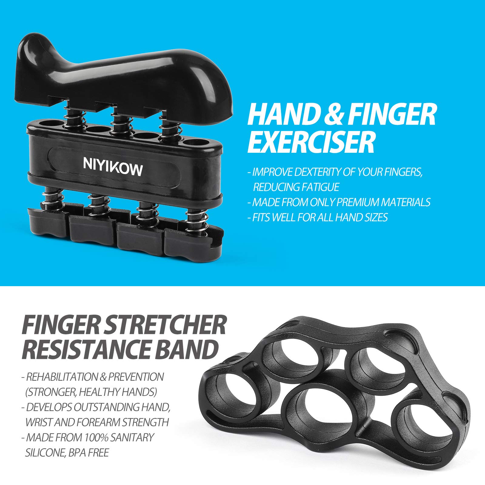 Niyikow Grip Strength Trainer Kit (5 Pack), Counting Grip Strength, Adjustable Hand Grip Strengthener, Finger Trainer, Finger St
